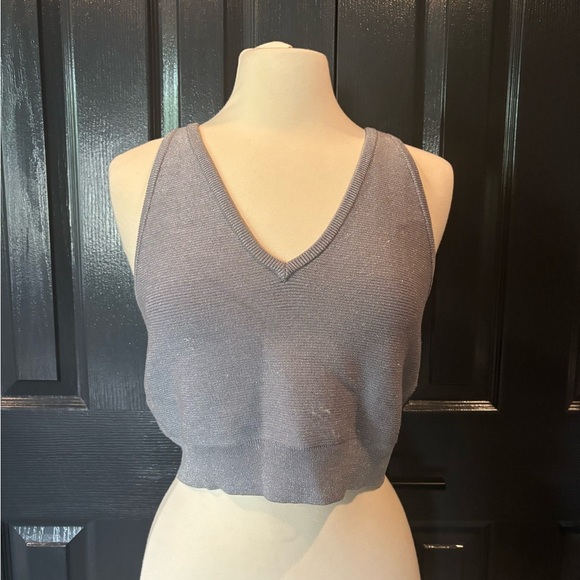 Bailey 44 Gray and Purple Fitted Crop Tank Top - Picture 1 of 4